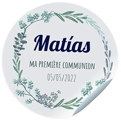 Imagen de 30 Etiquetas adhesivas comunión. Pegatinas personalizadas con nombre y fecha para los regalos de tus invitados. Stickers adhesivos personalizados (60 mm)