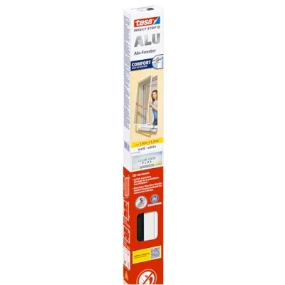 Imagen de tesa® Insect Stop ALU Comfort Mosquitera para Ventanas con Marco de Aluminio Ajustable Montaje sencillo tecnología Easy Fit Sin Perforaciones 100 cm x 120 Blanco