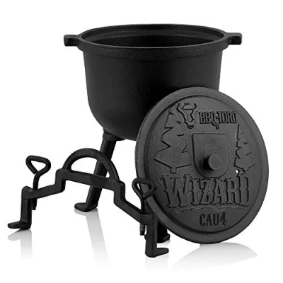 Imagen de BBQ Toro Olla de Hierro Fundido &quot;Wizard&quot; I Caldero Bruja Pre Seasoned Con Tres Patas Tapa Asa y Tornillos Fijación (4 litros)