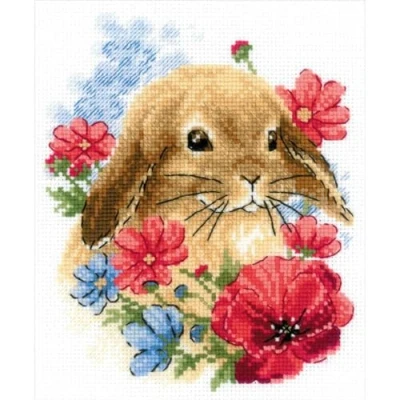 Imagen de Riolis Kit de punto cruz con diseño conejito y flores