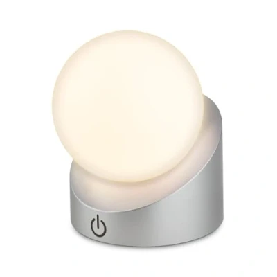 Imagen de BRILONER Mini lámpara LED de sobremesa inalámbrica IP54 táctil, regulable por etapas, recargable con pilas y fuente luz intercambiable, mesilla noche, bola, 10x8x9 cm, cromo mate