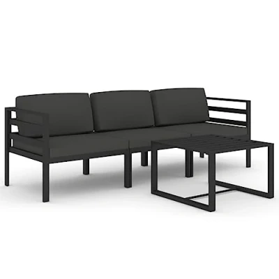 Imagen de vidaXL Set Muebles de Jardín 4 Piezas y Cojines Sofá Silla Asiento Butaca Patio Terraza Hogar Mobiliario Exterior Suave Aluminio Gris Antracita