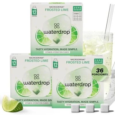 Imagen de waterdrop® Mix Sabores de Frutas, 36 Pastillas Saborizantes Para Agua, Bebidas Sin Azúcar, Agua: LIMA LIMÓN, Refresco Instantaneo, Sobres