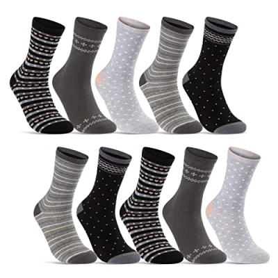 Imagen de sockenkauf24 10 Pares Calcetines Mujer Multicolor Motivos Rayas Puntos Corazones Algodón 34977/1 (35 38)
