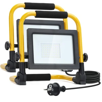 Imagen de Aigostar Foco de Trabajo LED 30W,6500K Luz Blanca, 2740LM con Giratorio 360º,Cable 1.8M para Uso en Interiores y Exteriores,para Obra, Taller, Garaje, 2 piezas
