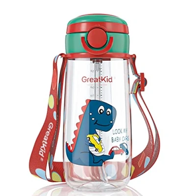 Imagen de Botella de Agua con pajita,500 ml,Botella Niños y Niñas Sin BPA Tritan Deporte Pajita Correa para Adultos,Escuela,Corrida,Senderismo Actividades al Aire rojo