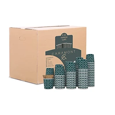 Imagen de Caramont,1000 Vasos Carton Desechables para Café Espresso de 4 onzas 110 ml con agitadores madera, ecológicos y desechables, resistentes al calor