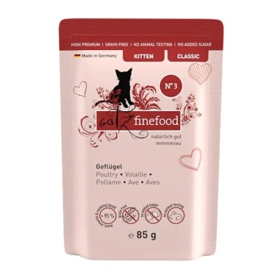Imagen de catz finefood Comida húmeda para Gatos de Aves Corral Kitten N3, jóvenes, sin Cereales y azúcar con Alto Porcentaje Carne, 8 Bolsas 85 g