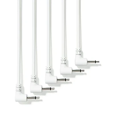 Imagen de ExcelValley 5 Pack Cables de Conexión Mono Modulares Ángulo Recto 3,5mm 1/8&quot; Eurorack Sintetizador [Blanco 180 cm 71&quot;]