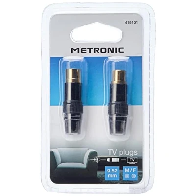 Imagen de Toma Metronic Tv 9,52mm Macho / Hembra (2 Unidades) Gris