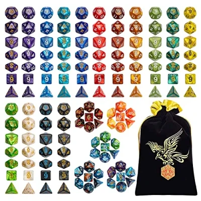 Imagen de QMAY Set Dadi DND, poliedrici da Gioco 140PCS, 20 Colori Doppio Colore DND per Dungeon e Draghi RPG Giochi Tavolo MTG Dado D4 D8 D10 D12 D20 …