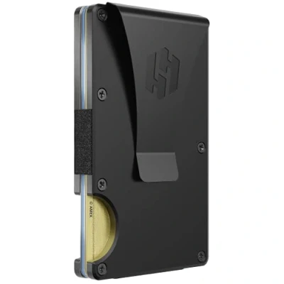 Imagen de Hayvenhurst Carteras de Metal Delgadas Minimalistas con Bloqueo RFID para Hombres Clip Dinero, obsidiana, S, Minimalista