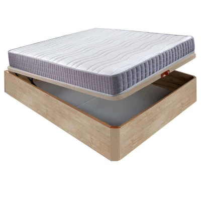 Imagen de Aznar Colchón visco Line 19 cm firmeza Alta suavidad y económico + Canapé abatible Madera 3D Transpirable Altura 34 Roble, 135x182cm