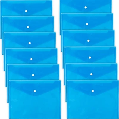 Imagen de D.RECT 5530 Juego de 12 carpetas documentos A4, maletines con cierre botón, organizadores bolsillo para uso escolar y oficina, organizador sobres cartas, azul