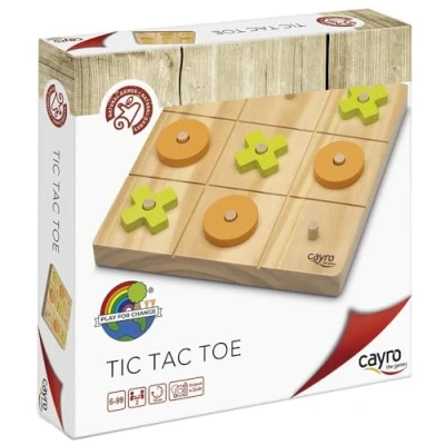 Imagen de Cayro Tic TAC Toe + 6 Años Modelo de Madera Juego Mesa para Niños y Adultos 3 en Raya Decorativo Fichas Verdes Naranjas 2 Jugadores