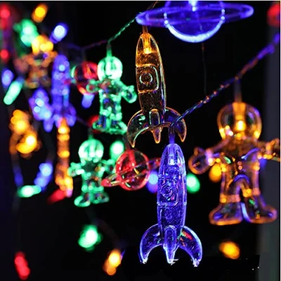 Imagen de NIWWIN 3M 20LED Habitación para niños LED Luces de hadas Cadena Astronauta Nave espacial Cohete Colgantes Luz cuerda fiesta Decoración navideña Regalo cumpleaños Iluminación (Multicolor)