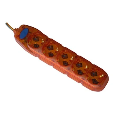 Imagen de Electraline 59646 Regleta de 5 Tomas con Interruptor, Cable 3G1 1,5 m, Color Naranja Transparente