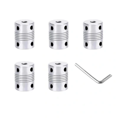 Imagen de QitinDasen 5 Piezas 3D Impresora Aluminio Aleación Flexible Eje Acopladores mm a 8 mm, Pasos Motor Acoplamiento con 2 Llave Hexagonal