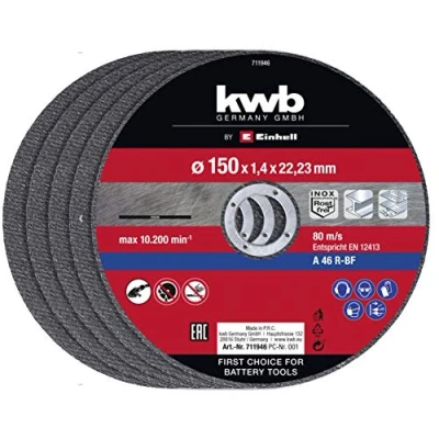 Imagen de Einhell Juego de discos corte finos, 150 x 1,4 mm (accesorios para amoladora angular, 5 piezas, diámetro 22,23 mm, máx. 10200 min 1, extrafino poca pérdida material)