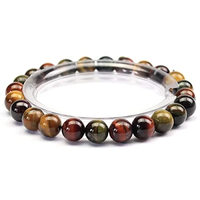 Imagen de MJDCB Pulsera Piedra Ojo Tigre Tricolor Natural de 8 mm, Cuentas Amuleto La Suerte y Protección