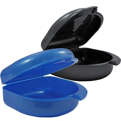 Imagen de 2 x Estuches para Retenedor, Protector Bucal, Férulas, Dentaduras &amp; Más Aparatos Dentales (azul y gris oscuro)