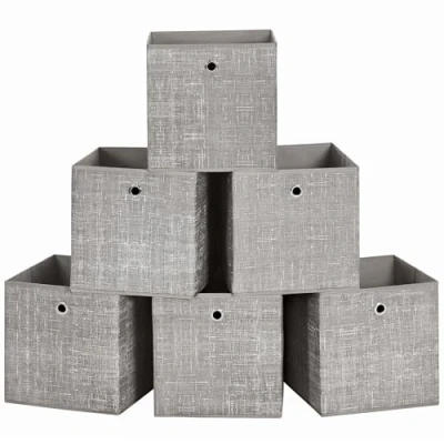 Imagen de SONGMICS Cajas de Almacenamiento, Juego 6 Tela No Tejida con Asa, 30 x cm, Unidad para Estantes, Plegable, Almacenamiento Ropa, Topo Jaspeado RFB006K01