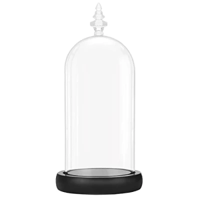 Imagen de BELLE VOUS Urna Cristal con Base de Madera Negra — Cupula 26,5 cm Fanal Transparente para Luces Hada, Centro Mesa y Antigüedades