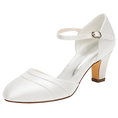 Imagen de Emily Bridal Zapatos Nupciales Las Mujeres de Seda como satén tacón Aguja Cerrado Toe Bombas (EU40, Beige)
