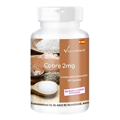 Imagen de Cobre 2mg Alta dosificación vegano 180 cápsulas Para la pigmentación del cabello Vitamintrend®