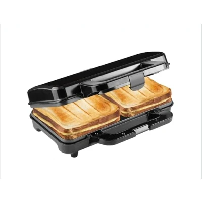 Imagen de Bestron XL Sandwichera, Tostadora para 2 Sándwiches en forma de concha, ideal Americanos (XL), con regulación automática temperatura e indicador preparación, Color: Negro mate