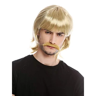 Imagen de WIG ME UP 91105 ZA89 Peluca y Bigote Hombres Halloween Carnaval Largo Liso Policía de 1970 70s Retro mujól Rubio