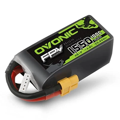Imagen de OVONIC Batería de polímero Litio 4S 1550 mAh 100 C 14,8 V con Conector XT60 para RC FPV Quadcopter Avión Hobby DIY (1 Unidad)