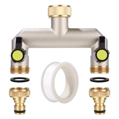 Imagen de TIDEVAN Distribuidor de Agua 2 Vías Adaptador Divisor Grifo 3/4&quot; Conector Doble Jardin Salida Vias para Cocina Exterior Jardín Césped
