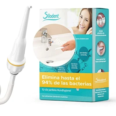 Imagen de Silodent Irrigador bucal. dental duradero, que se conecta al grifo. Perfecto para viajes, ya no utiliza electricidad. Ideal limpiar efectivamente los espacios entre dientes