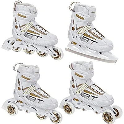 Imagen de RAVEN Patines en línea/Patines/Patines línea/Patines de Ruedas/Patines Hielo Profession Blanco/Oro Ajustable, 35 39(22,5cm 25cm)