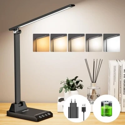 Imagen de Lámpara Escritorio, Flexo Led Escritorio con 2500mAh Batería, 5 Modos,10 Niveles de Brillo Led, Temporizador 30/60min Lampara Función Memoria