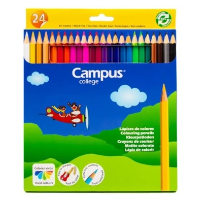 Imagen de Campus Lápices de Colores, Caja 24 Colores Sin Madera Para Dibujar y Colorear, Hexagonales Intensos, Pinturas Mina Resistente Uso Escolar (Pack 24)