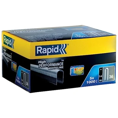 Imagen de Rapid Caja de Grapas Corona Redondeada con Recubrimiento Blanco para Cables Bajo Voltaje N.º36 Acero Galvanizado, 14 mm 5 x 1.000