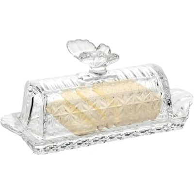 Imagen de UHGFIMP mantequera de Cristal, cúpula Rectangular para Mantequilla, Transparente con Tapa y asa, Tesoro Recipiente Tarro Mantequilla