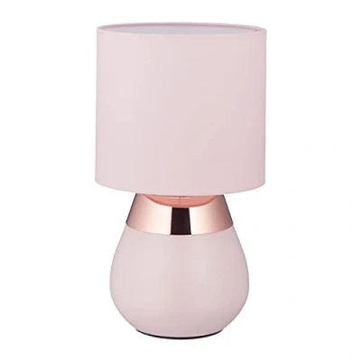 Imagen de Relaxdays Lámpara Mesita Noche Táctil, Control Touch, Luz Sobremesa, Pantalla, Salón o Dormitorio, E14, 32x18cm, Rosada