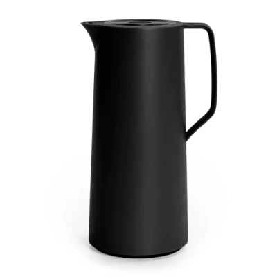 Imagen de Emsa N41707 Motiva Jarra isotérmica, 1 litro, plástico, cierre de presión rápida, 12 h caliente, 24 frío, matraz cristal, fabricado en Alemania, diseño nórdico, color negro