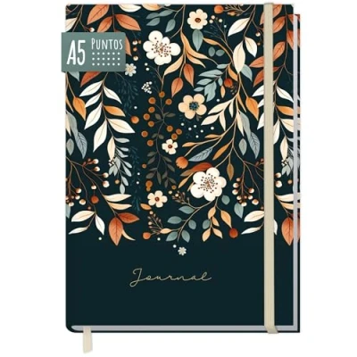 Imagen de paper&amp;you® Bullet Journal punteado A5 con banda elástica [Pretty Flowers] 156 páginas cuaderno punteado, diario sostenible &amp; climáticamente neutro