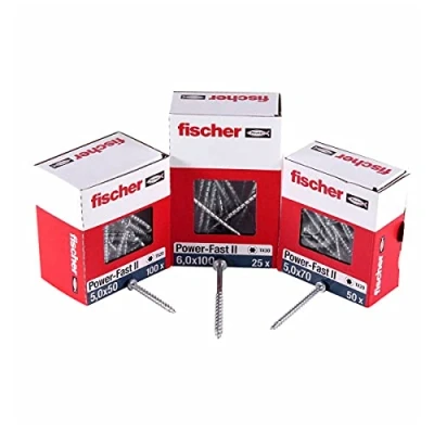 Imagen de fischer Power Fast II 670103 Tirafondos (200 unidades, 3,5 x 35 cm, con estrella interior TX, rosca completa, galvanizada), color azul
