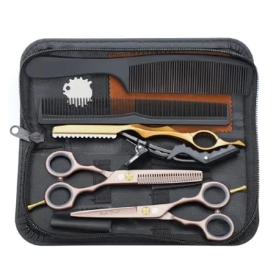 Imagen de tijeras de peluquería profesionales 5,5 pulgadas, juego peluquero, corte pelo perfecto para mujeres y hombres, afiladas peluquero/principiante (de color oro rosa)