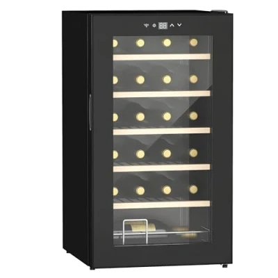 Imagen de HOMCOM Nevera Vinos 24 Botellas 65L Vinoteca con Luz LED Interior Pantalla Táctil Digital Control de Temperatura Puerta Vidrio y 5 Estantes Metal Negro