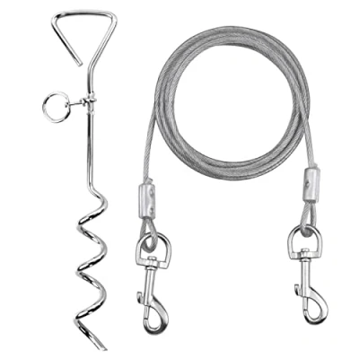 Imagen de Cable De Estaca y Atadura para Perro Sólido, Correa 3M con Espiga En Tierra Espiral Acero inoxidable 40cm Salida Patio Al Aire Libre Acampada Perros PequeñOs A Medianos