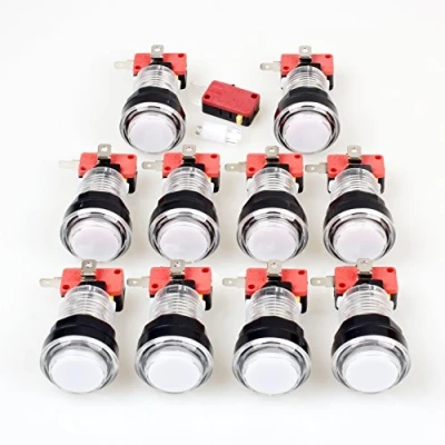 Imagen de EG STARTS 10x Nouveau Arcade Boutons 30mm LED Pleine Couleur Bouton Poussoir Avec Micro Commutateur Pour Machine Mame Jamma PC Jeux Multicade pièces (Blanc)