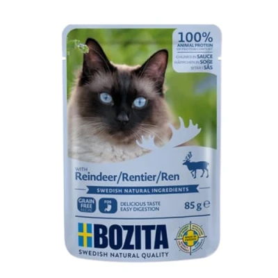 Imagen de BOZITA Comida húmeda para Aperitivos con Reno, 12 x 85 g, sin Cereales, Gatos Adultos
