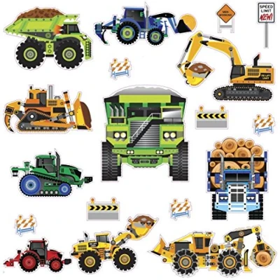 Imagen de Jomoval Roommates Adhesivo decorativo para pared (para niños, reposicionable), diseño de vehículos construcción, multicolor