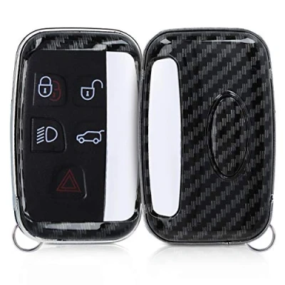Imagen de kwmobile Funda Compatible con Land Rover Jaguar Llave de Coche Control Remoto 5 Botones Carcasa Dura para Mando Auto Carbono Negro
